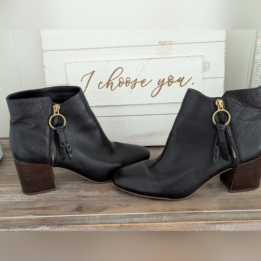 Franco Sarto Black Ankle Booties with Gold Accents